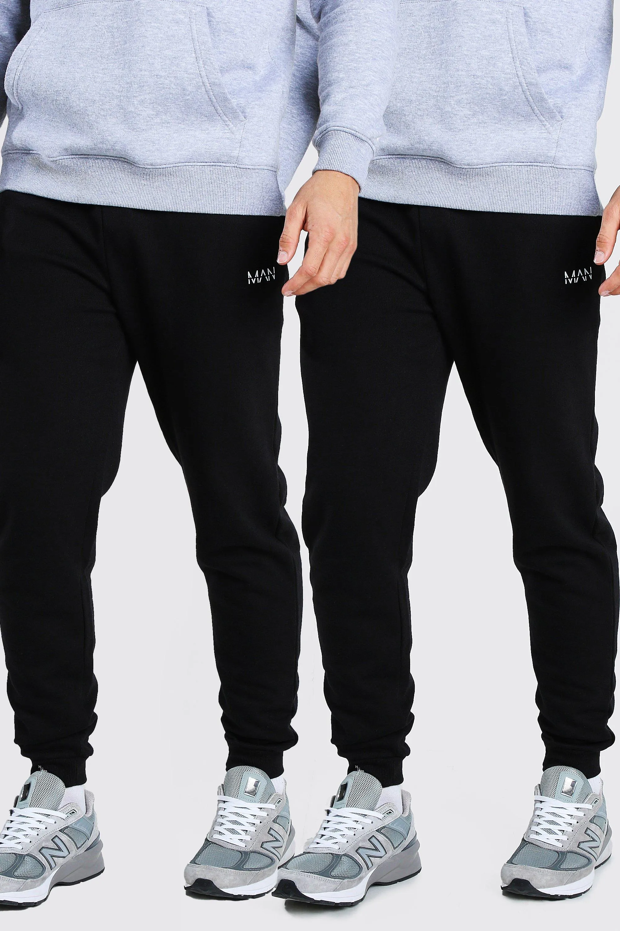 2 Pack Skinny Fit Original MAN Embroidered Joggers | boohooMAN UK