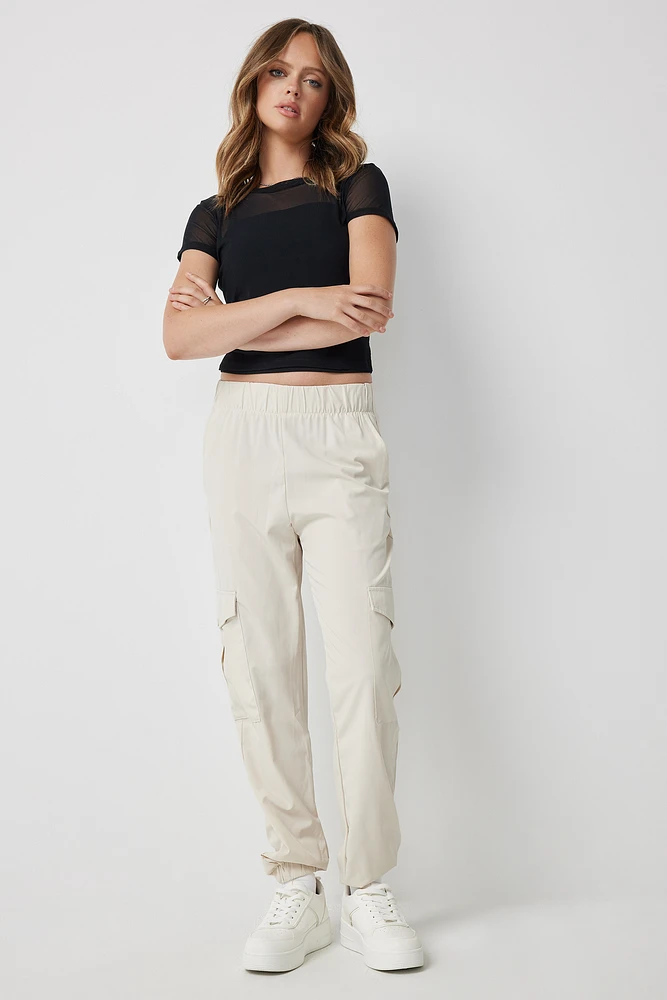 Ardene Ardene Smooth Stretch Cargo Joggers in Beige | Size | Polyester/Spandex