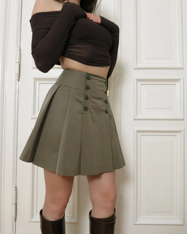       Army green pleated skirt    