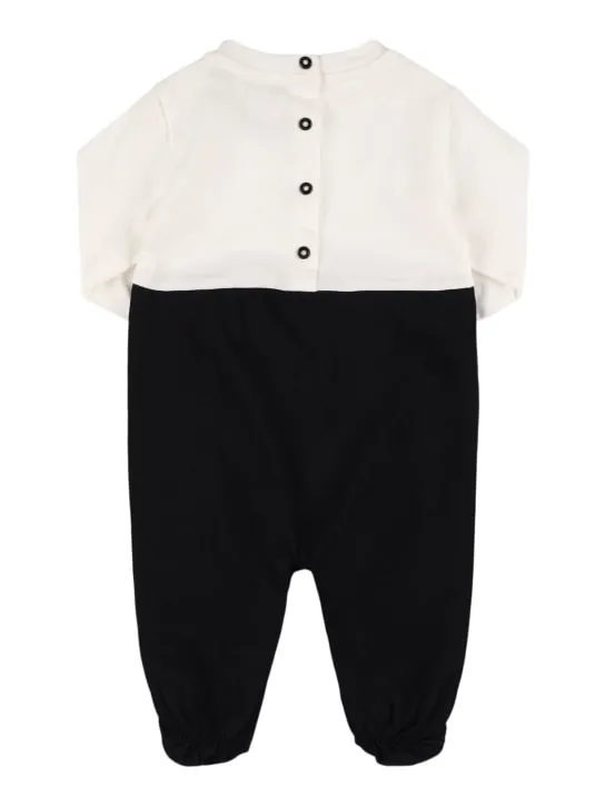 Balmain   Cotton jersey romper, hat & bib 