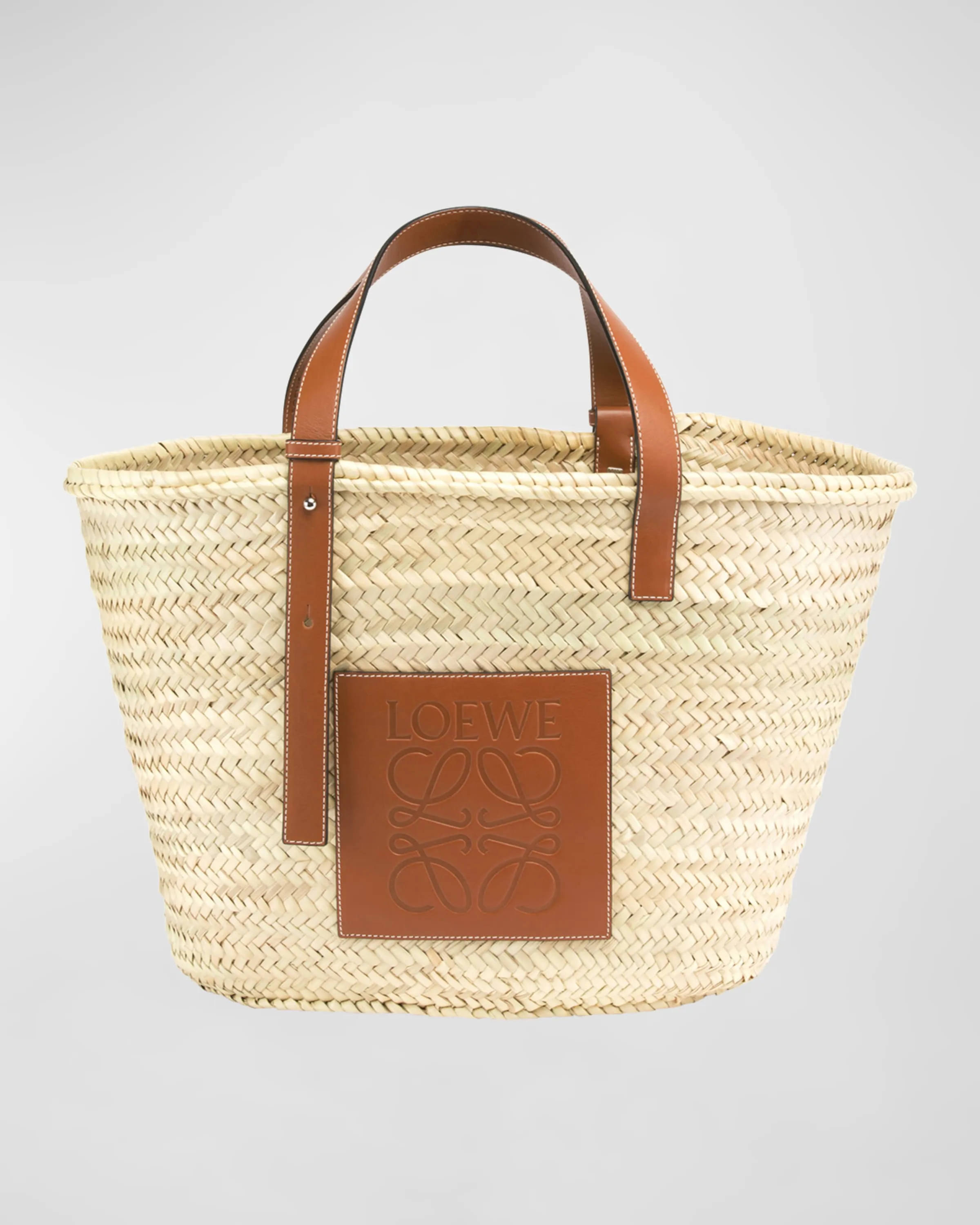 Basket Bag in Palm Leaf with Leather Handles