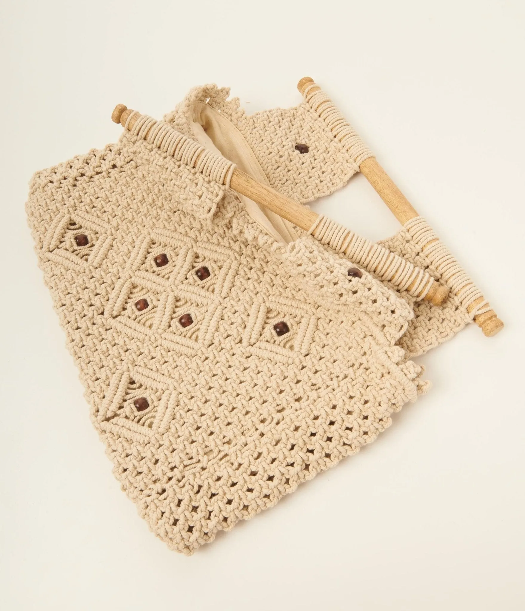 Beige Beaded Knit Handbag