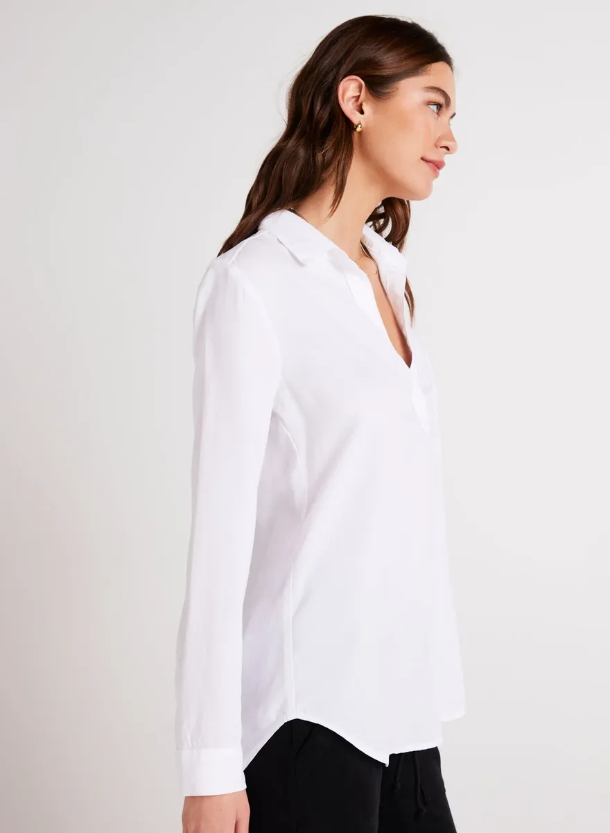 bella dahl long sleeve temcel pullover tunic in white