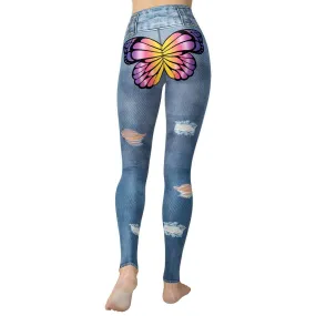 Butterfly Denim Print Yoga Leggings