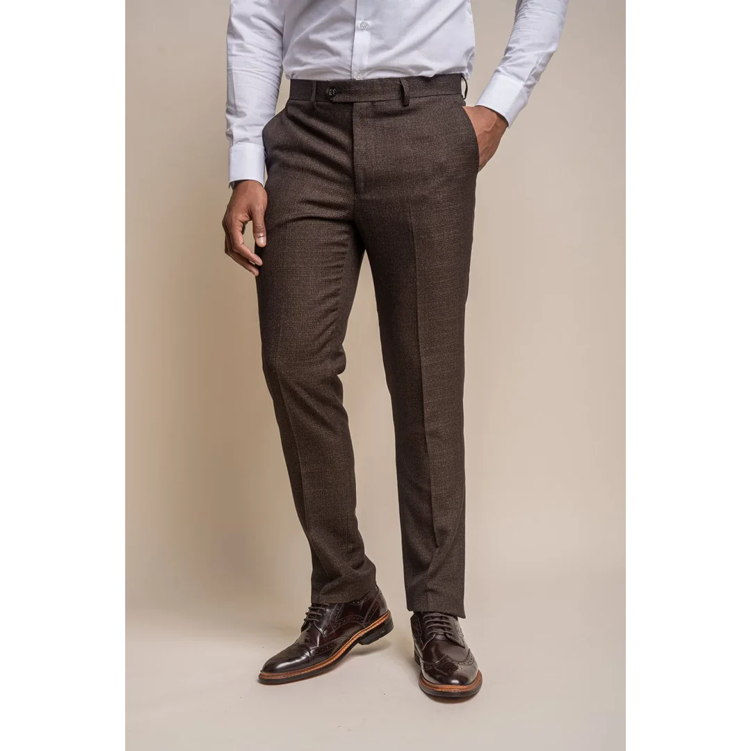 Caridi - Men's Tweed Brown Trousers