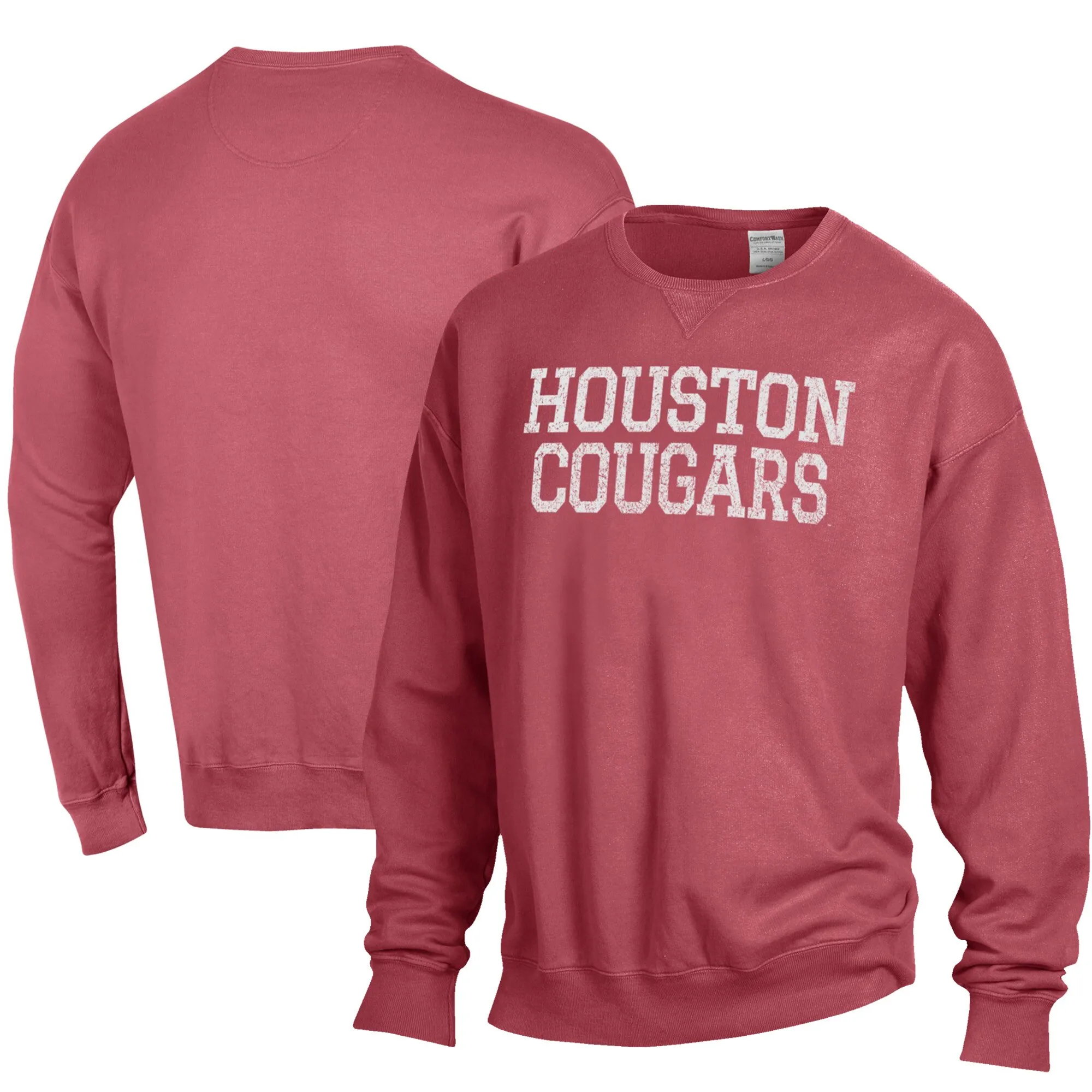 ComfortWash Houston Cougars Red Stack Garment Dyed Crewneck Pullover Sweatshirt