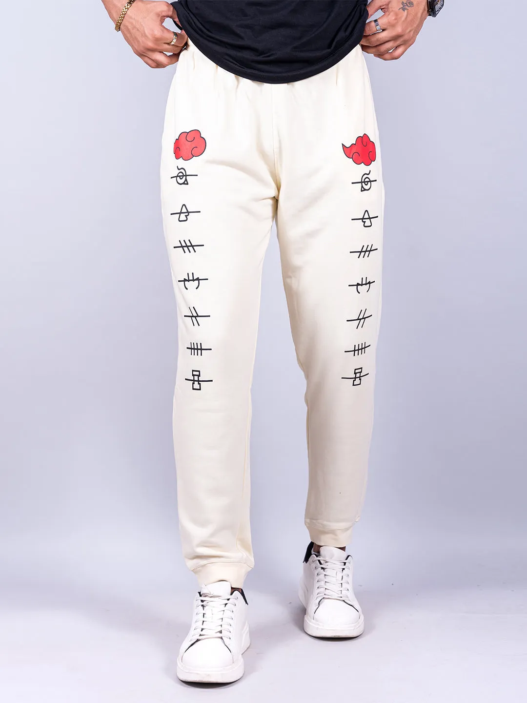 Cream Anime Akatsuki Cloud Printed Cotton Joggers