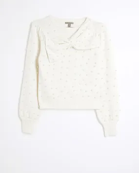 Cream Bow Pearl Jumper