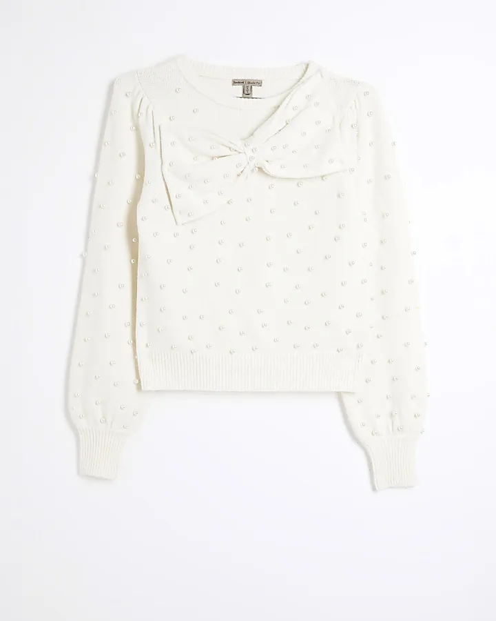 Cream Bow Pearl Jumper