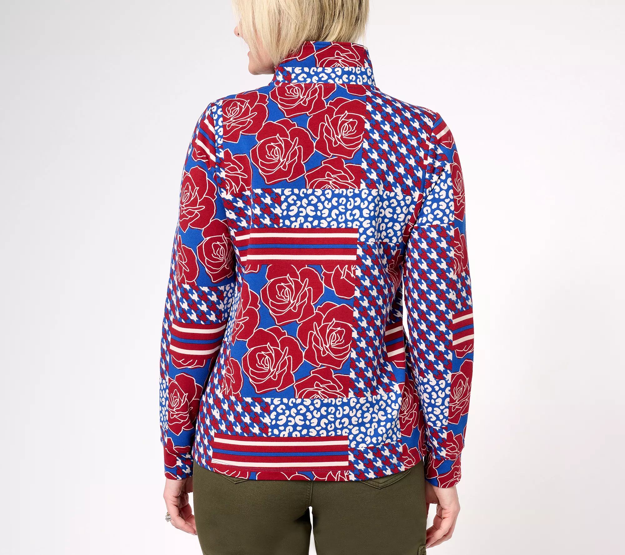 Denim & Co. Active Printed French Terry Quarter Zip Pullover