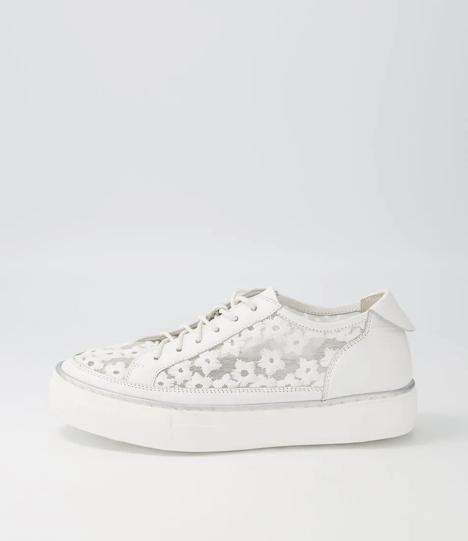 DJANGO & JULIETTE Faders White Leather Flower Sneakers