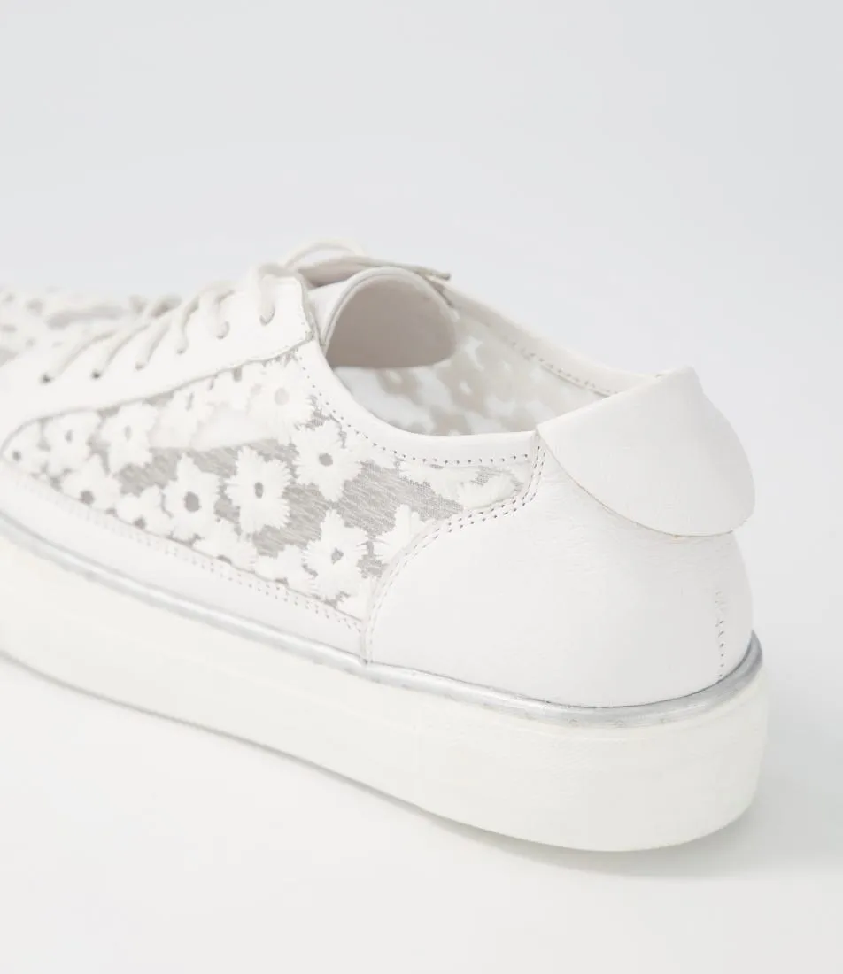 DJANGO & JULIETTE Faders White Leather Flower Sneakers