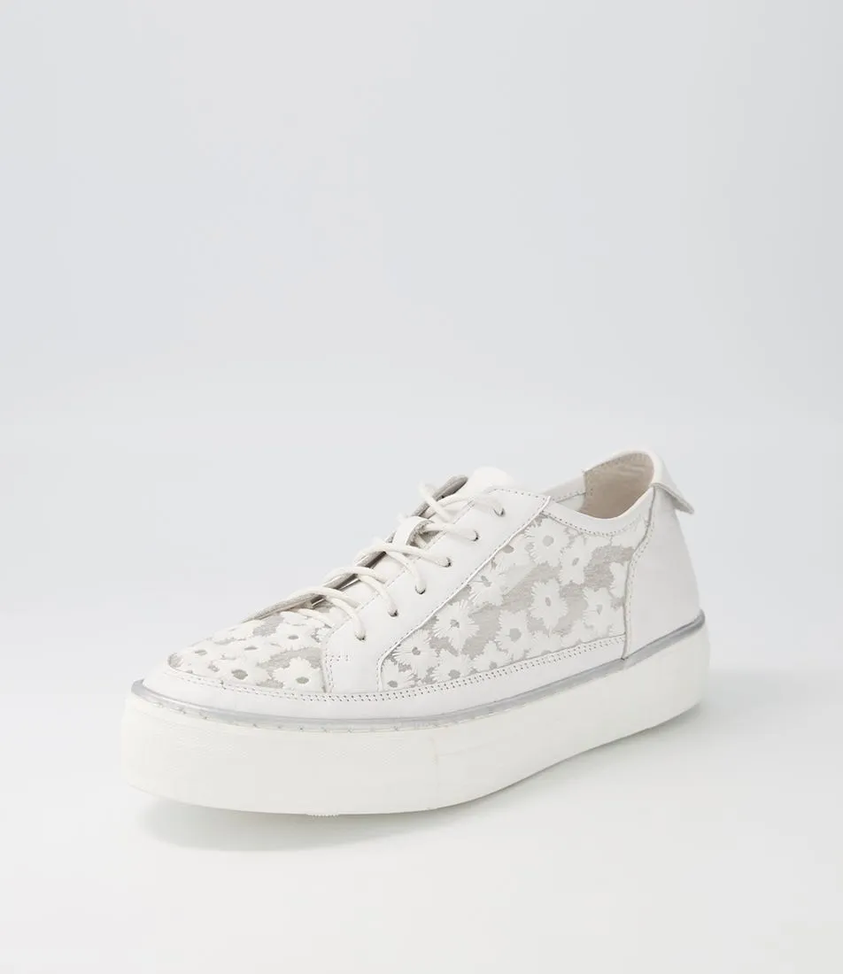 DJANGO & JULIETTE Faders White Leather Flower Sneakers