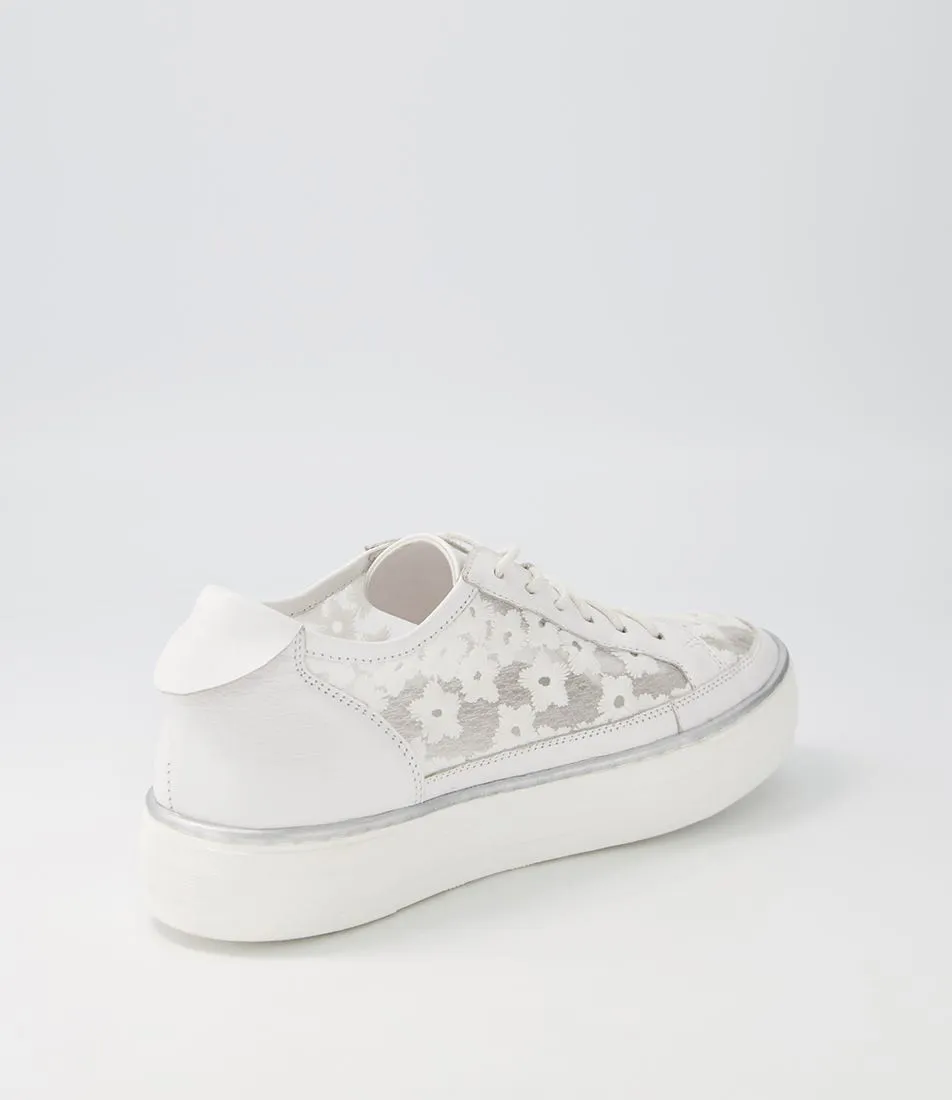 DJANGO & JULIETTE Faders White Leather Flower Sneakers