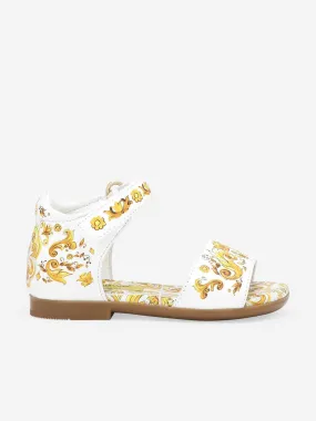 Dolce & Gabbana Girls Leather Maiolica Sandals in Yellow