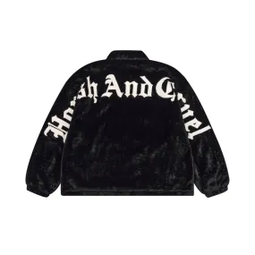 Embroidered Logo Faux Fur Jacket