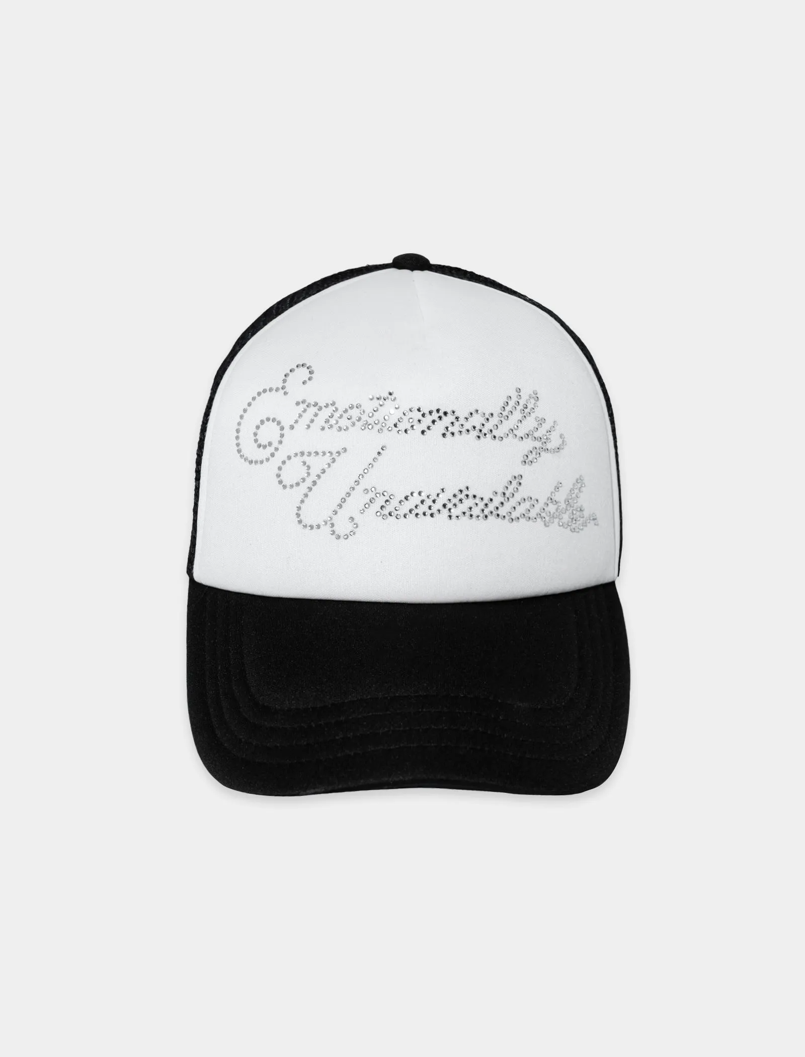 emotionally unavailable RHINESTONE TRUCKER HAT   WHITE