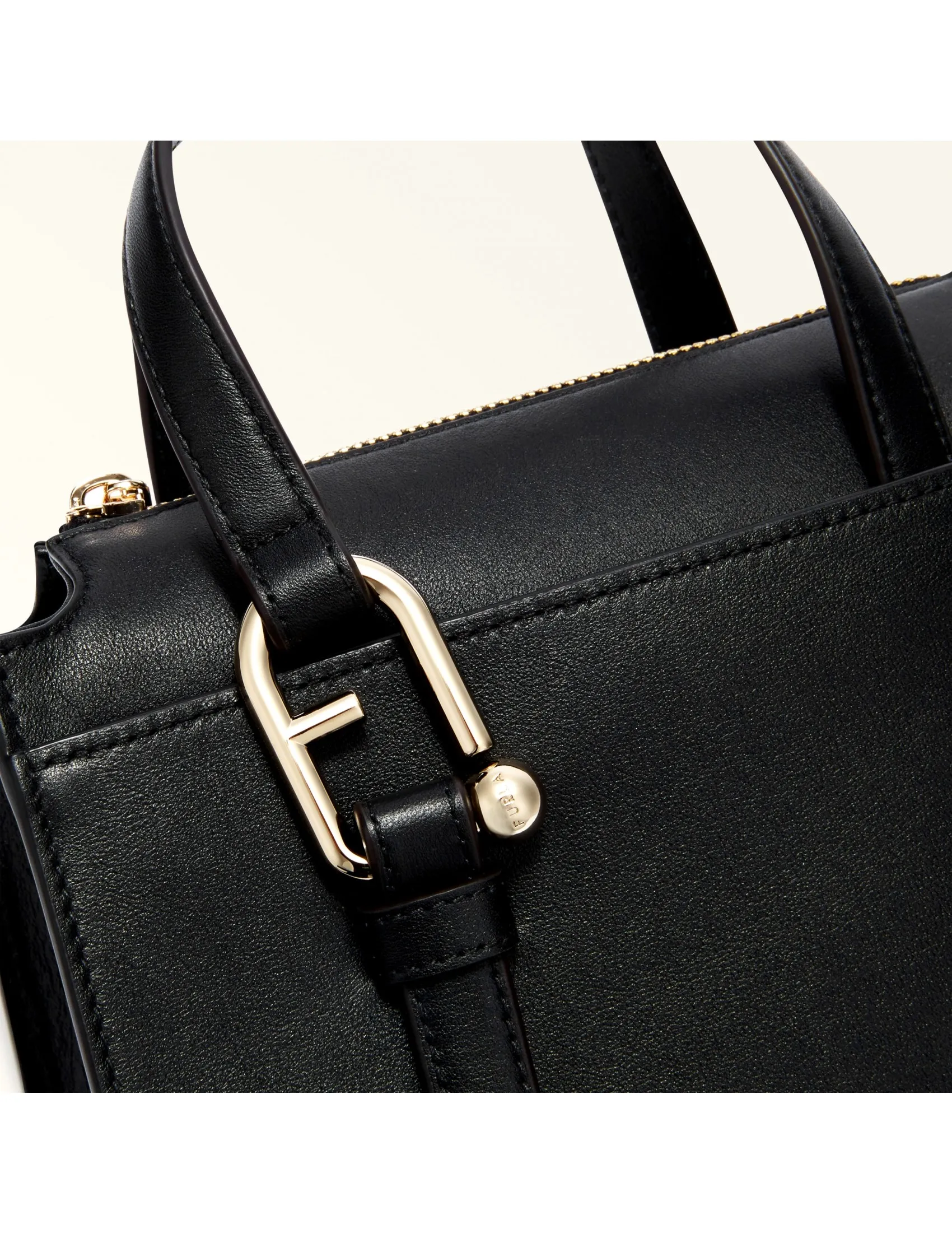 FURLA NUVOLA S BOSTON LEATHER BAG COLOR BLACK