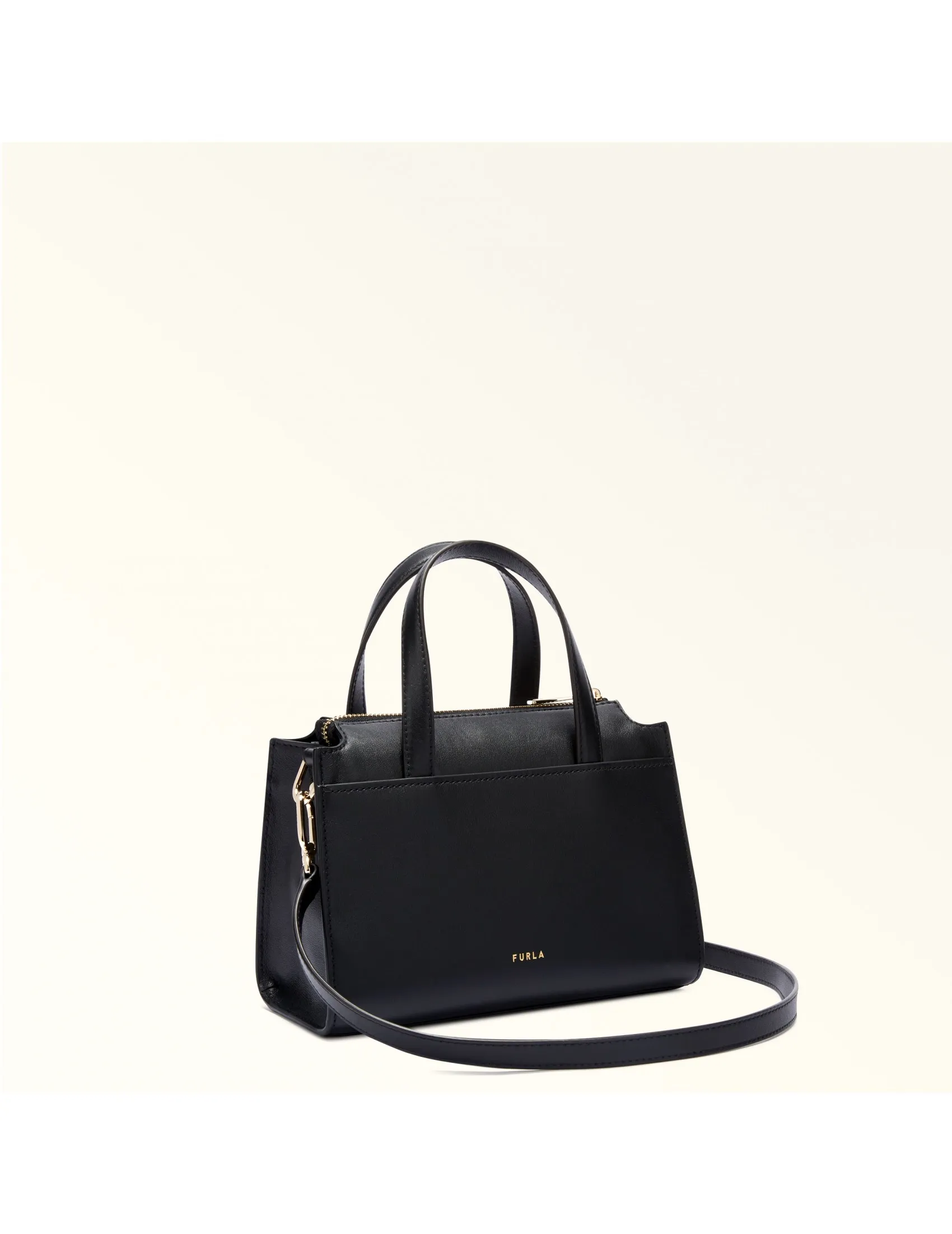 FURLA NUVOLA S BOSTON LEATHER BAG COLOR BLACK