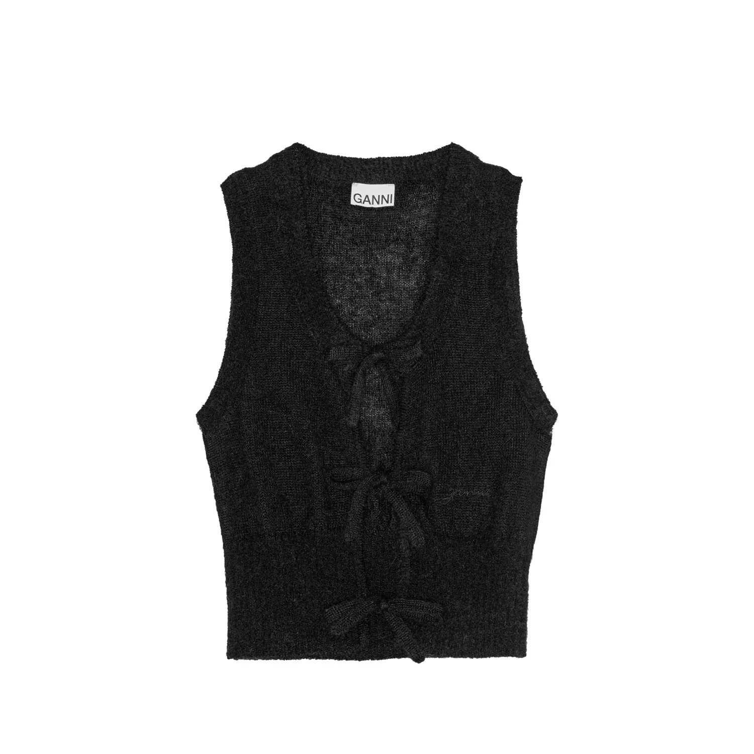 Ganni K2336 LIGHT MOHAIR STRING VEST, Black 