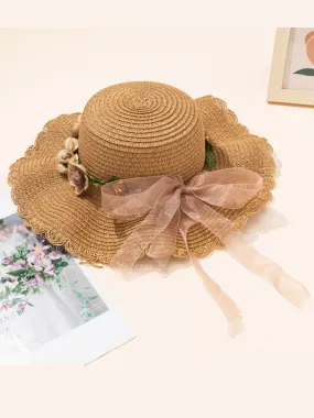 Garden Aesthetic Flowers And Bow Straw Hat