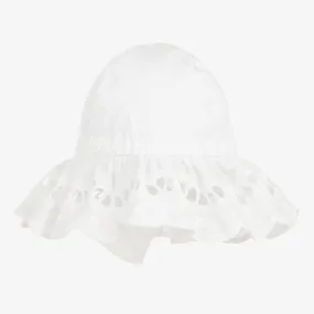 Girls White Cotton Broderie Anglaise Hat