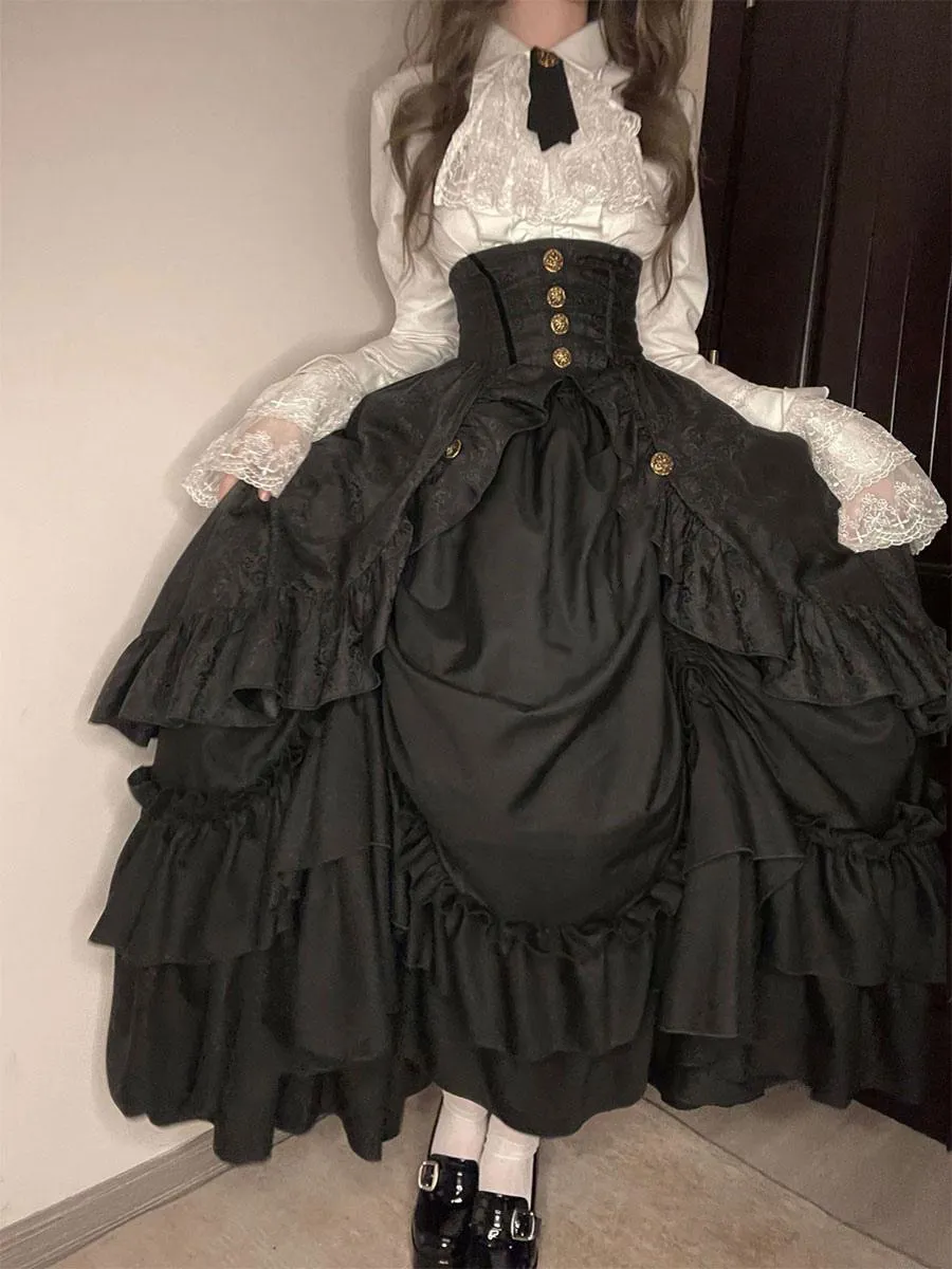 Gothic Lolita Elegant Skirt SK Ruffles Black Jacquard Lolita Skirt