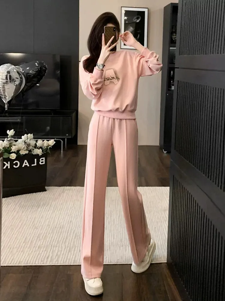 Internet celebrity sports and leisure suit for women spring and autumn 2024 new fashion age-reducing and stylish pink sweatshirt