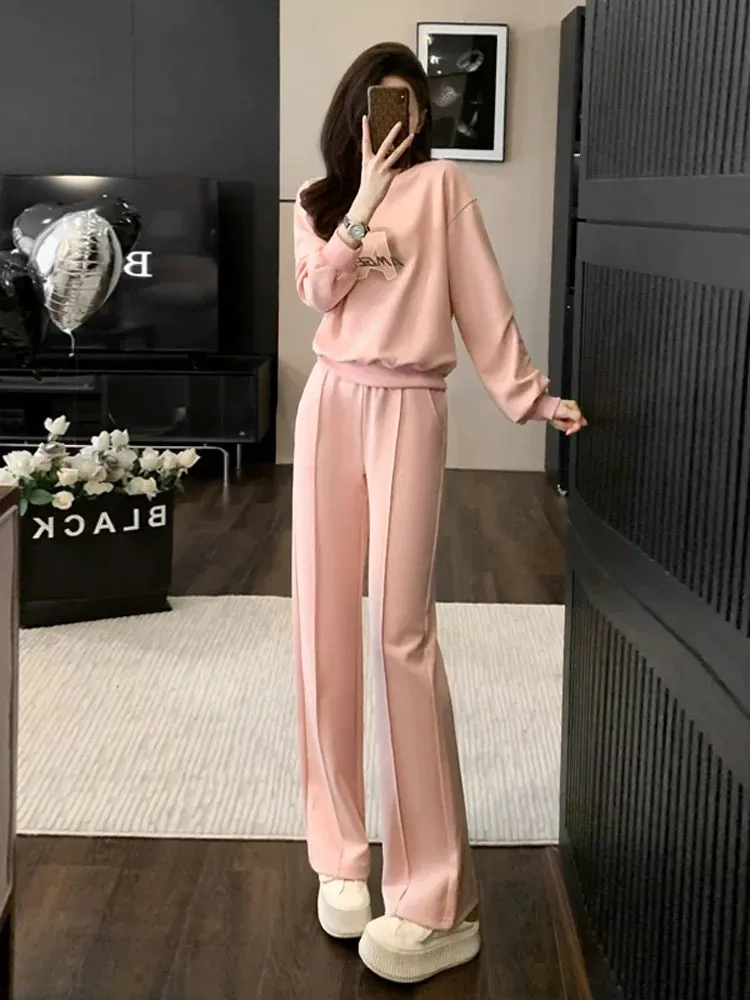 Internet celebrity sports and leisure suit for women spring and autumn 2024 new fashion age-reducing and stylish pink sweatshirt