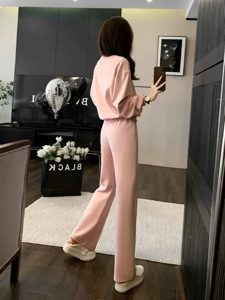 Internet celebrity sports and leisure suit for women spring and autumn 2024 new fashion age-reducing and stylish pink sweatshirt