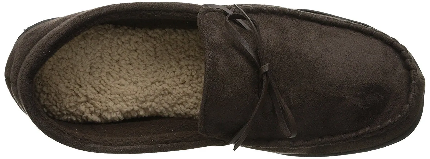 Isotoner Isotoner Men's Microsuede Boater Moccasin Slipper with Sherpa Lining