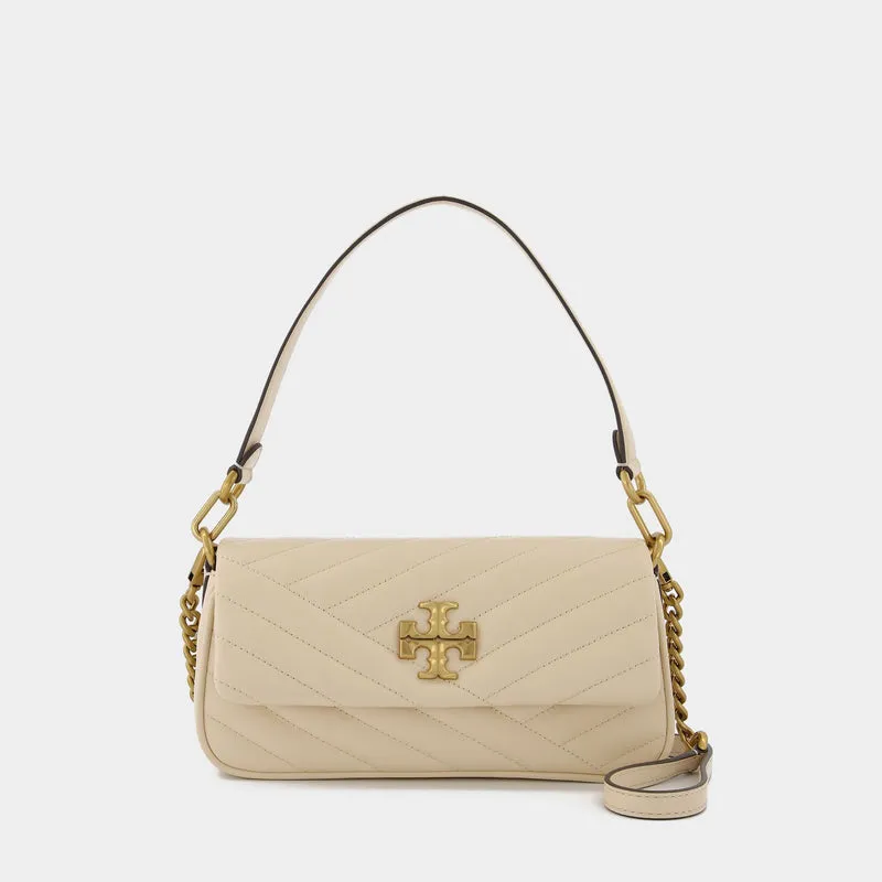 Kira Chevron Small Flap Hobo Bag - Tory Burch -  New Cream - Leather