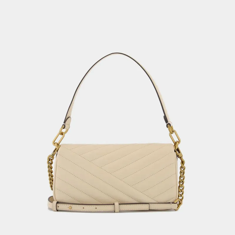 Kira Chevron Small Flap Hobo Bag - Tory Burch -  New Cream - Leather