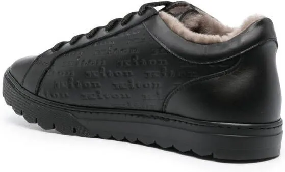 Kiton logo-debossed leather sneakers Black