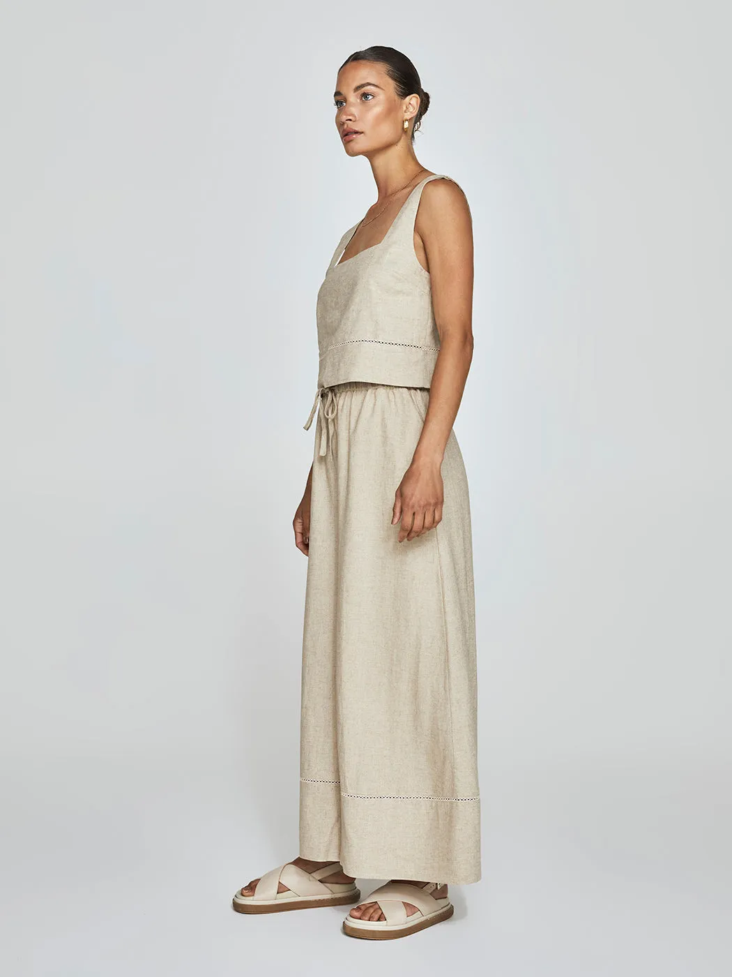 Linen Square Neck Tank - Tan