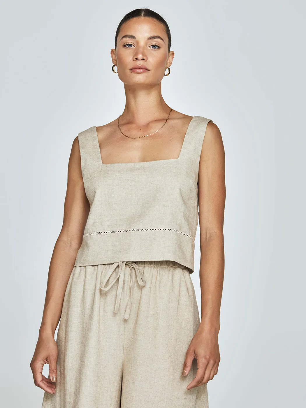 Linen Square Neck Tank - Tan