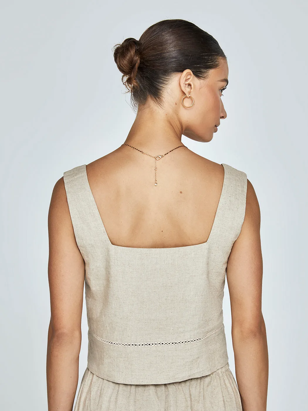 Linen Square Neck Tank - Tan