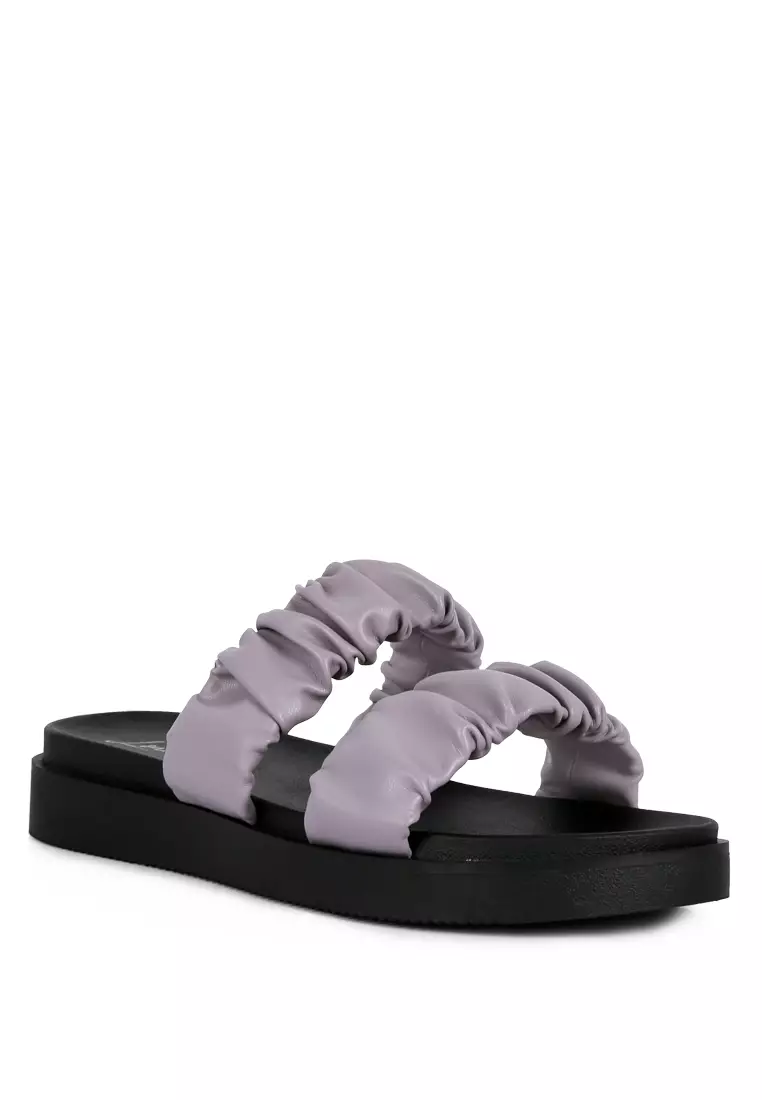 London Rag Purple Faux Leather Ruched Strap Platform Sandals