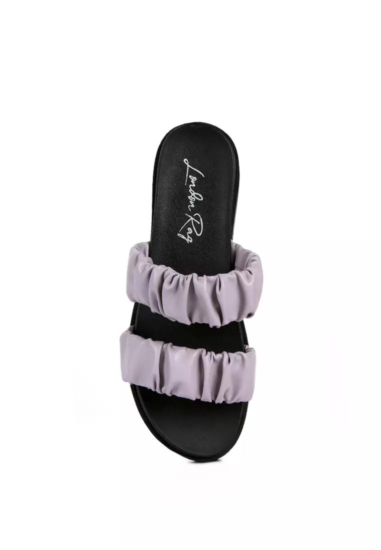 London Rag Purple Faux Leather Ruched Strap Platform Sandals