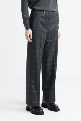 Lurex check flannel classic trousers