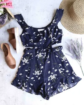 LUSH - Floral Print Romper in Navy