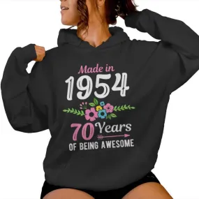 Made In 1954 Floral 70Th Birthday Women Hoodie