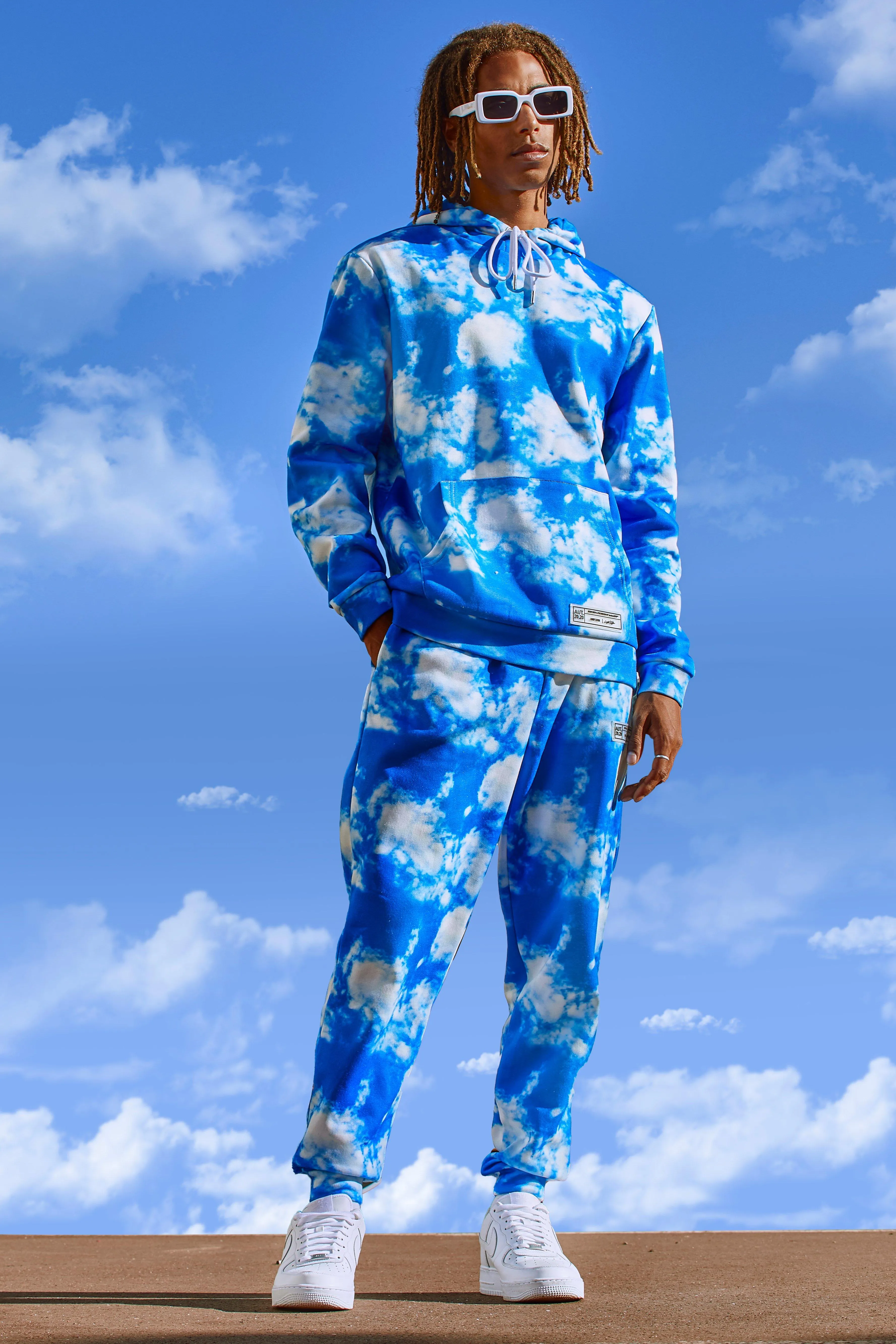 Man Official Cloud Print Hooded Tracksuit | boohooMAN UK