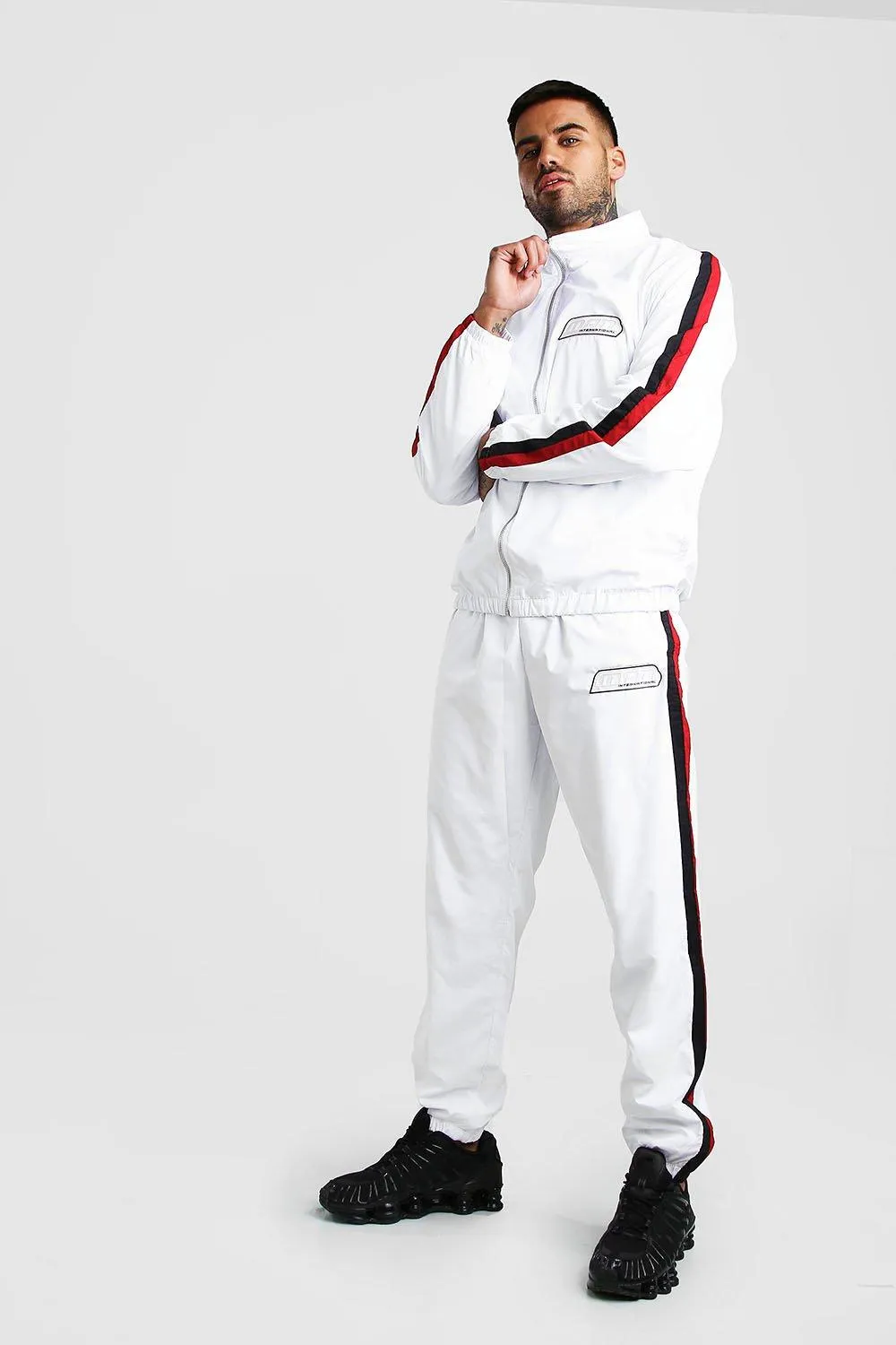 MAN Shell Tracksuit With Rubber Detail | boohooMAN UK