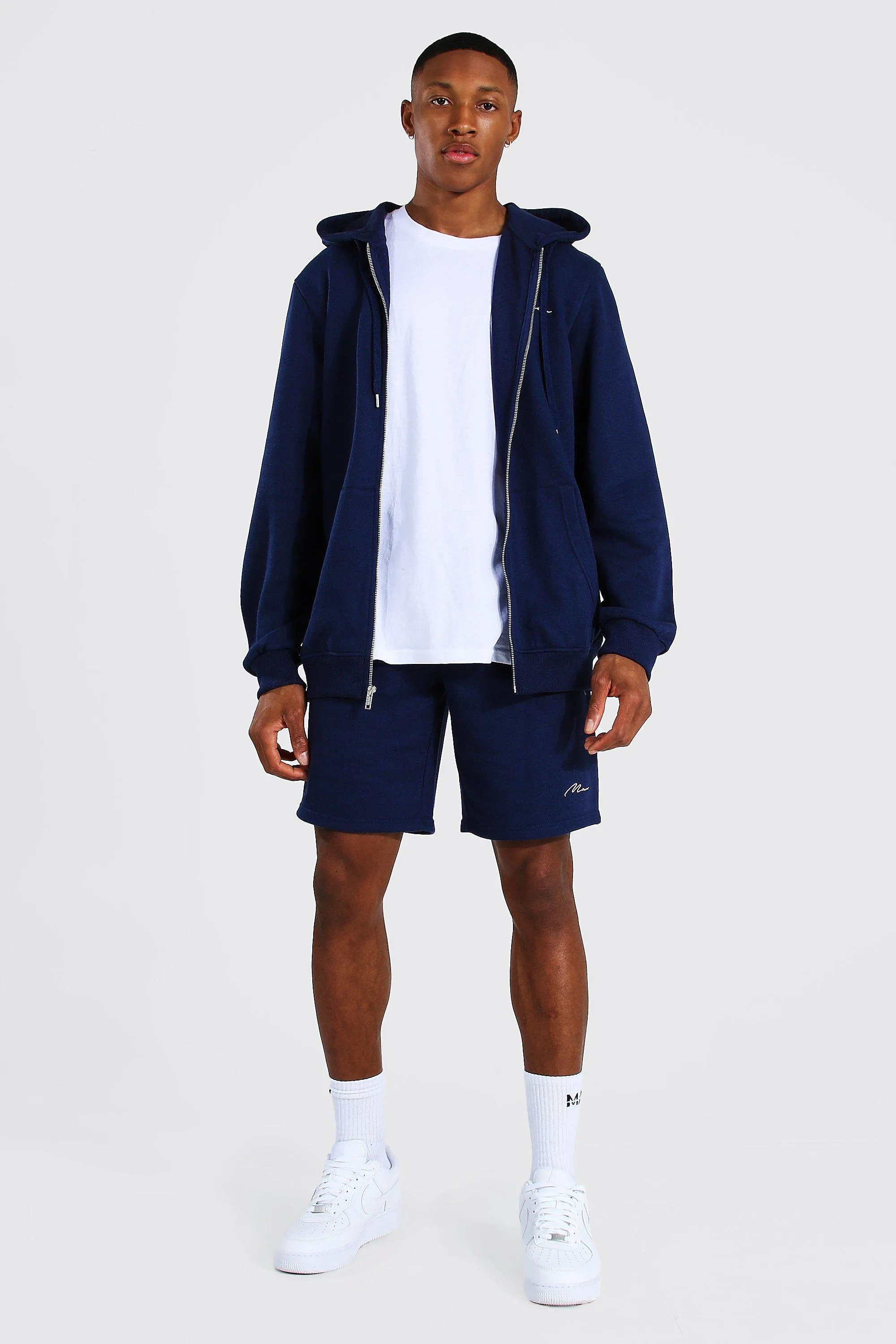 Man Signature Zip Hooded Short Tracksuit | boohooMAN UK