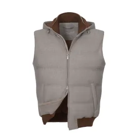  Mandelli Hooded Wool Vest in Greige Melange