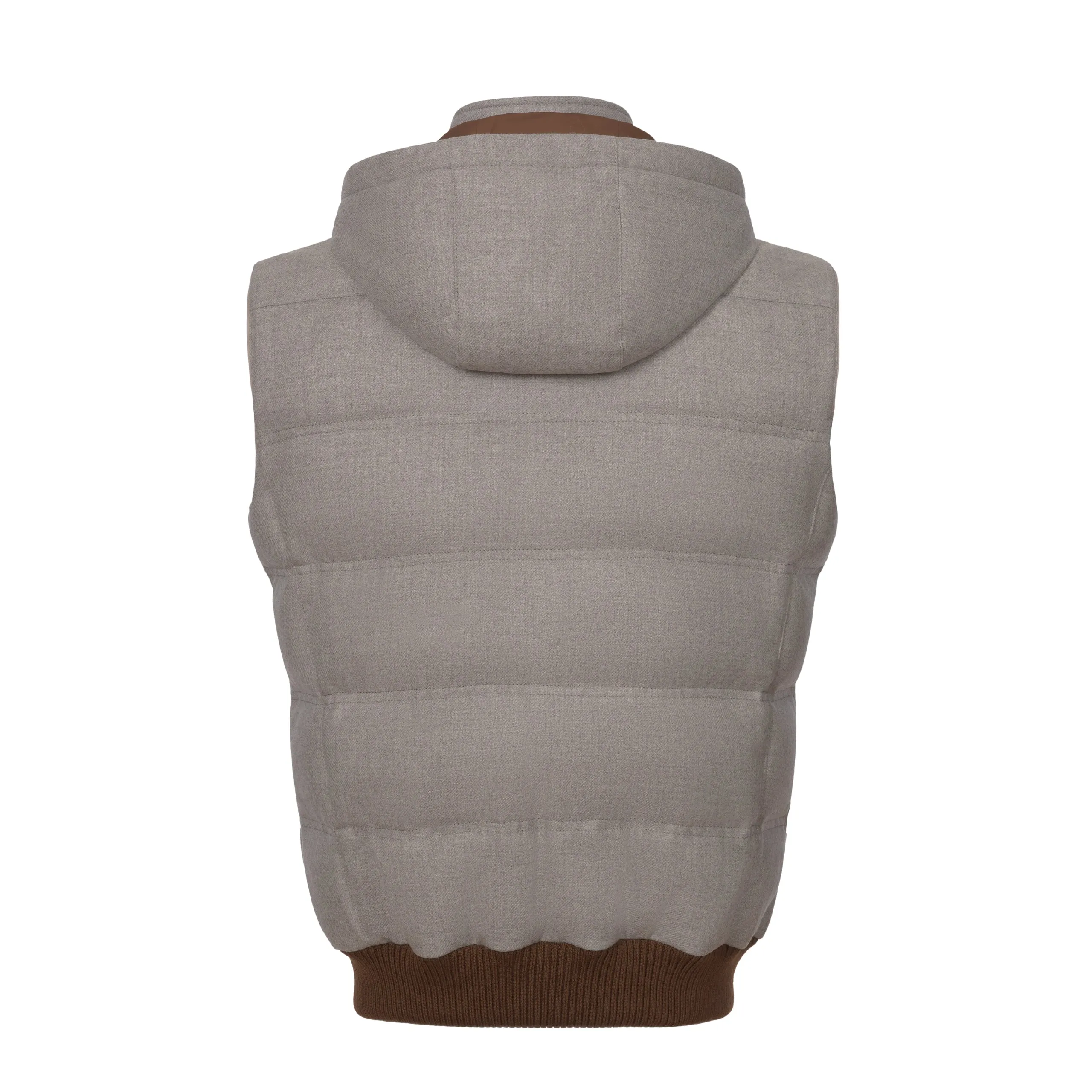  Mandelli Hooded Wool Vest in Greige Melange