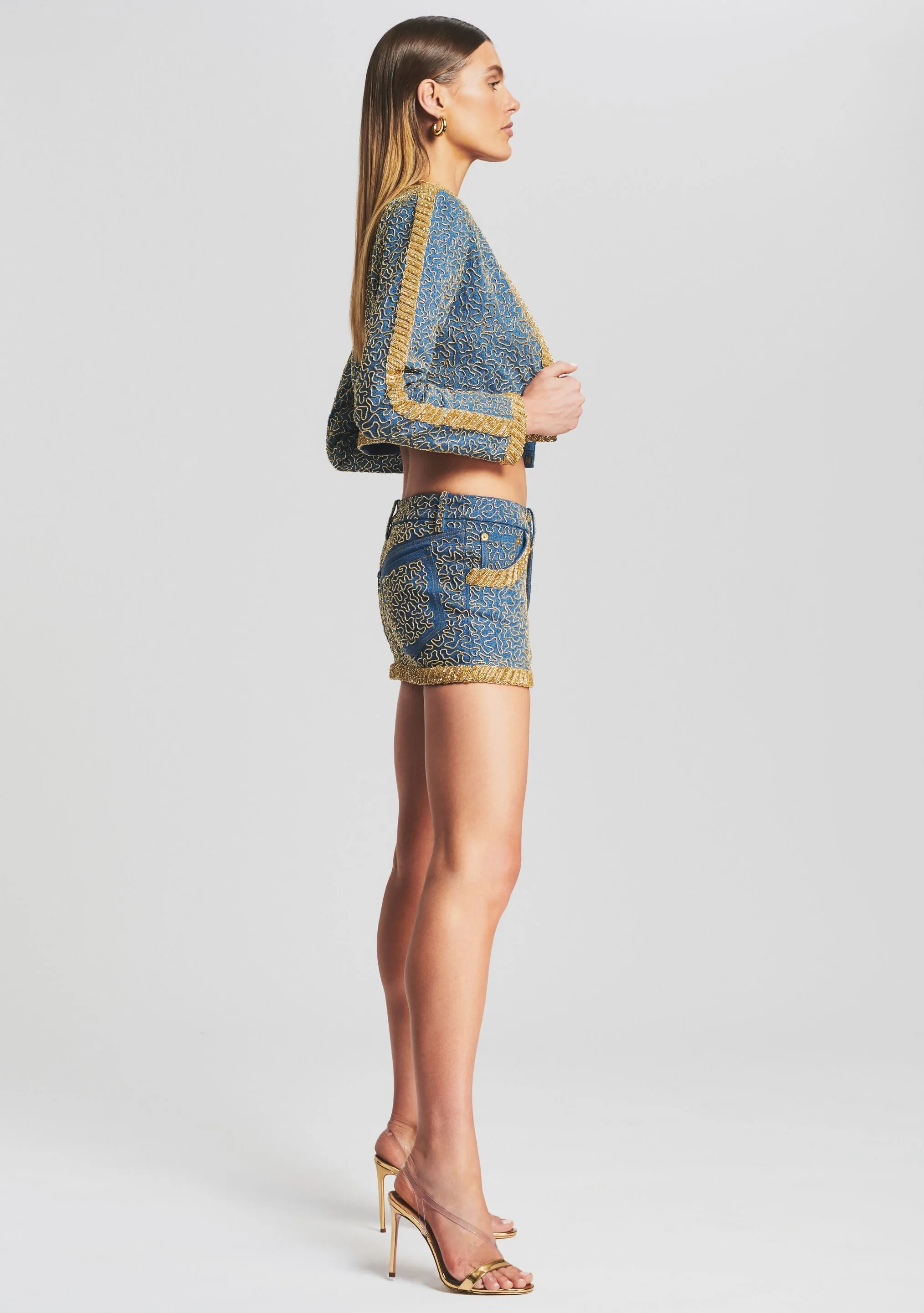 Mani Embellished Denim Skirt