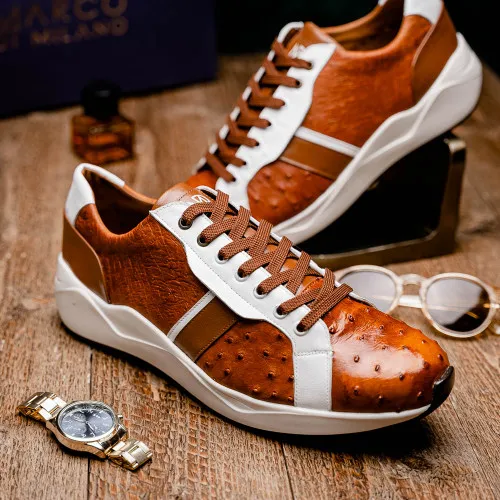 Marco Di Milano Lyon II Brandy/White Ostrich and Calfskin Sneakers