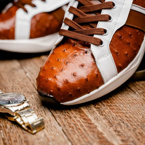 Marco Di Milano Lyon II Brandy/White Ostrich and Calfskin Sneakers